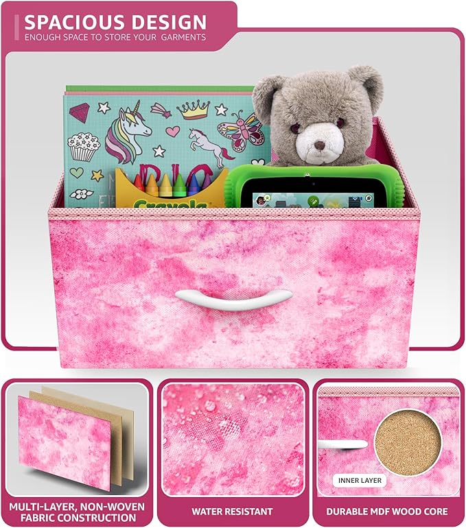 Sorbus Dresser Storage Tower, Organizer Drawers for Closet Boys & Girls Bedroom, Bedside Furniture, Chest for Home, College Dorm, Steel Frame, Wood Top, Tie-dye Fabric Bins(4-Drawer, Pink)