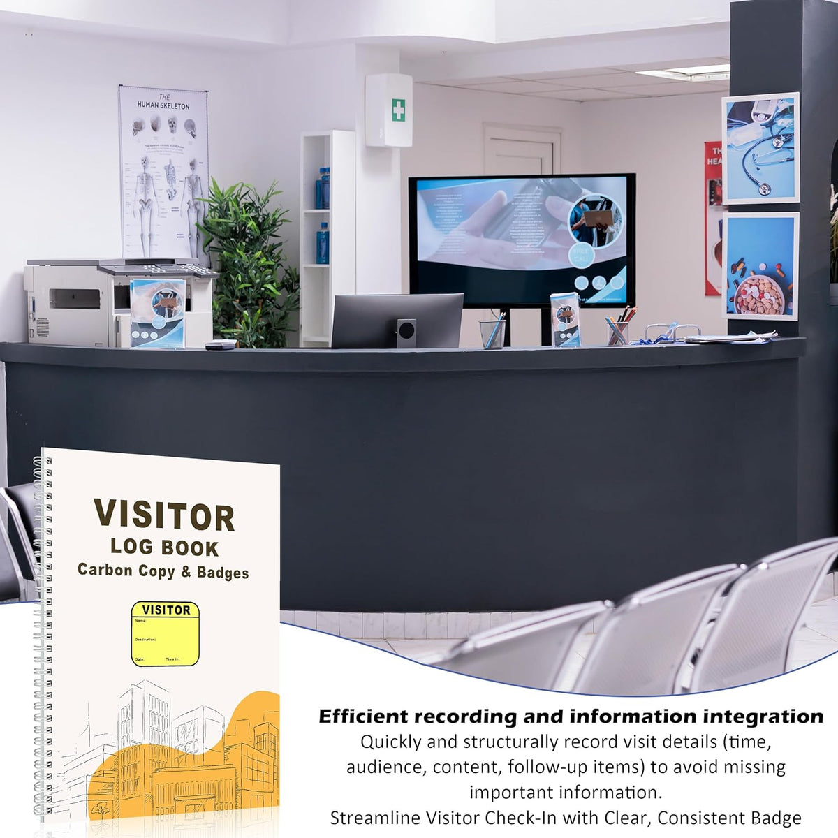 1 Pack of 225 Visitor Badges Registry Log with Carbon Copy Visitor Stickers Letter Size Visitor Log Book Extras Protecting Privacy Pages Spiral-Bound Self Visitor Badges Guest Register Book (1)