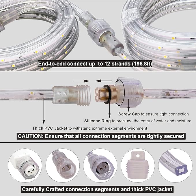 Daylight Rope Lights, 16.4ft Flexible Waterproof LED Strip Light, Nature White, Indoor Outdoor Decorative Lighting for Home Christmas Holiday Garden Patio Party