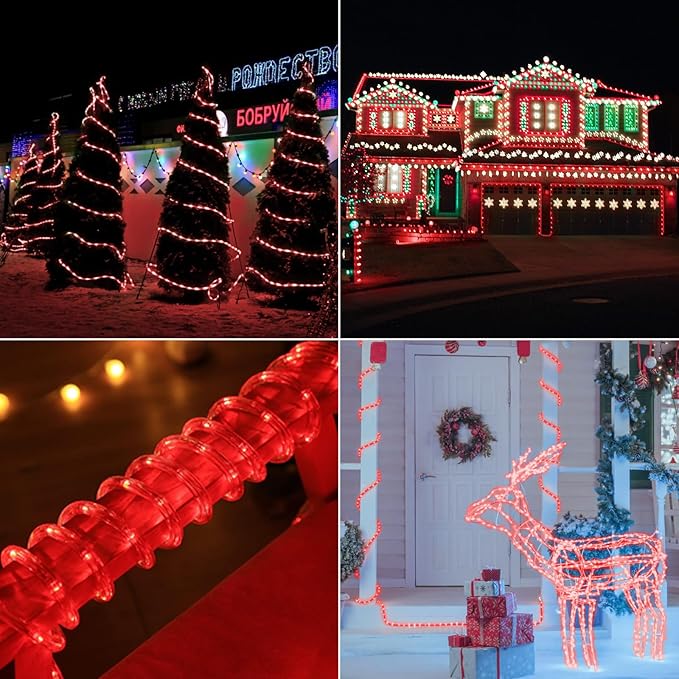 150ft LED Rope Lights Outdoor, 1080 LED Connectable and Flexible Tube Lights with 8 Modes, Waterproof LED Rope Lighting for Garden, Patio, Pool, Bedroom, Party, Indoor Outdoor Christmas Decor (Red)