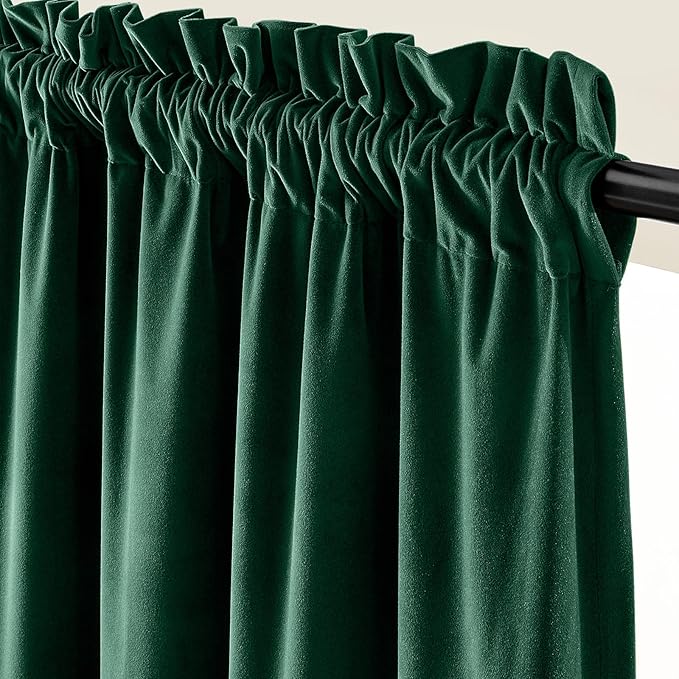 Lazzzy Velvet Blackout Curtains Thermal Insulated Room Window Drapes Super Soft Luxury Curtains for Living Room Bedroom Rod Pocket 2 Panels, Emerald Green, 52" W x 63" L