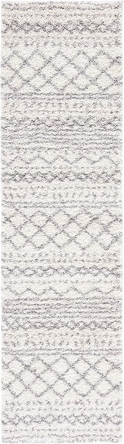 SAFAVIEH Arizona Shag Collection Runner Rug - 2'3" x 10', Ivory & Grey, Moroccan Design, Non-Shedding & Easy Care, 1.6-inch Thick Ideal for High Traffic Areas in Living Room, Bedroom (ASG741F)