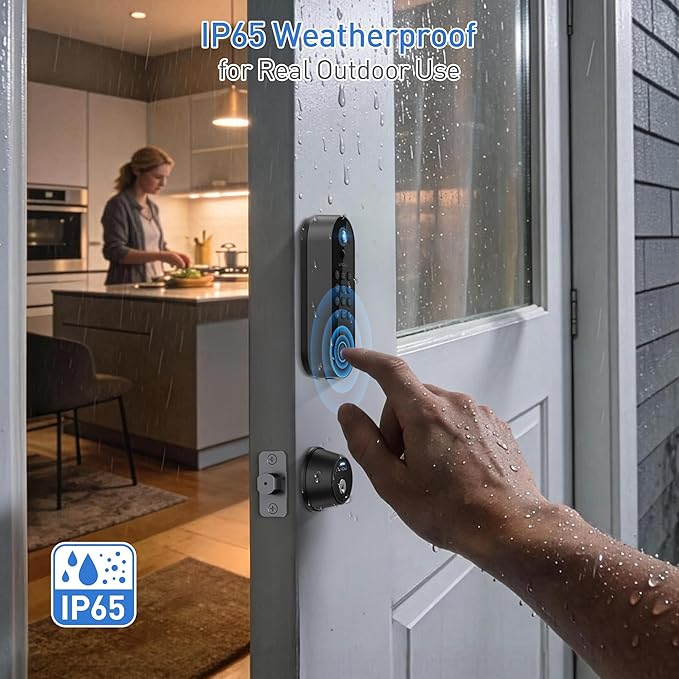 Smart Video Door Lock with 2K Doorbell Camera, Fingerprint & Keypad Keyless Entry, WiFi Deadbolt with PIR Motion Detection & Real-Time Package Alerts, App & Voice Control (Alexa & Google)