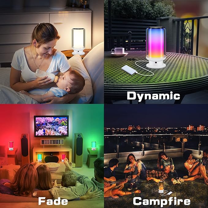 LED Color Changing Table Lamps, Dimmable Bedside Lamp with Remote, Plug in Desk Light Bedroom Lamp for Living Room-White