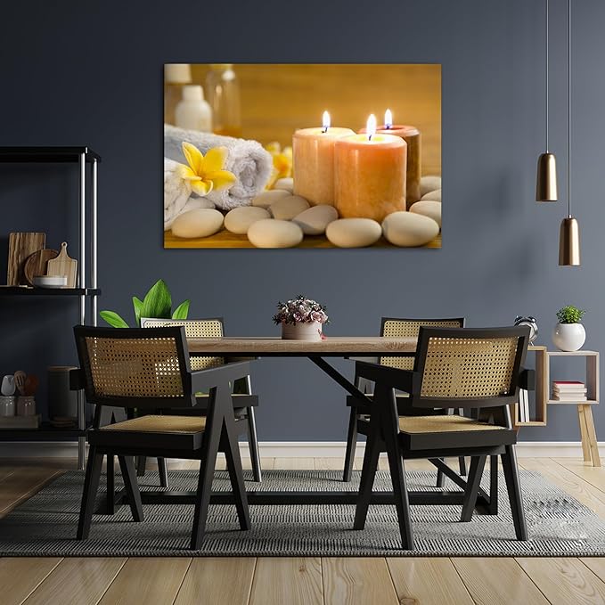 Zen Wall Art Decor, Modern Bathroom Zen Decor Wall Art, Large Zen Relaxing Canvas Wall Art for Spa Room Decor, Pebble and Lighted Candles Zen Canvas Prints for Office & Spa Wall Decor 28x40 Inches
