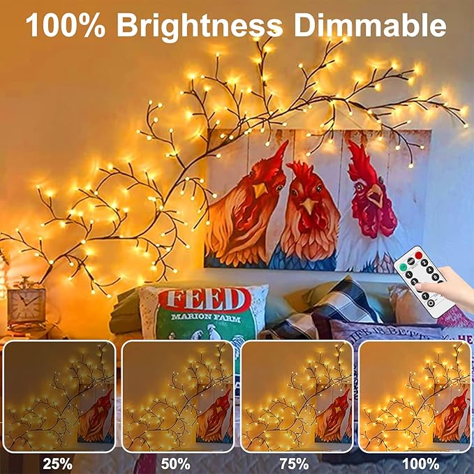 Vines for Home Decor with Remote, 7.5Ft Christmas Swags Decorations Indoor Artificial Plants Tree Branches 144 LEDs Lighted Willow Vine Lights for Walls Bedroom Living Room Decor Aesthetic (1PCS)