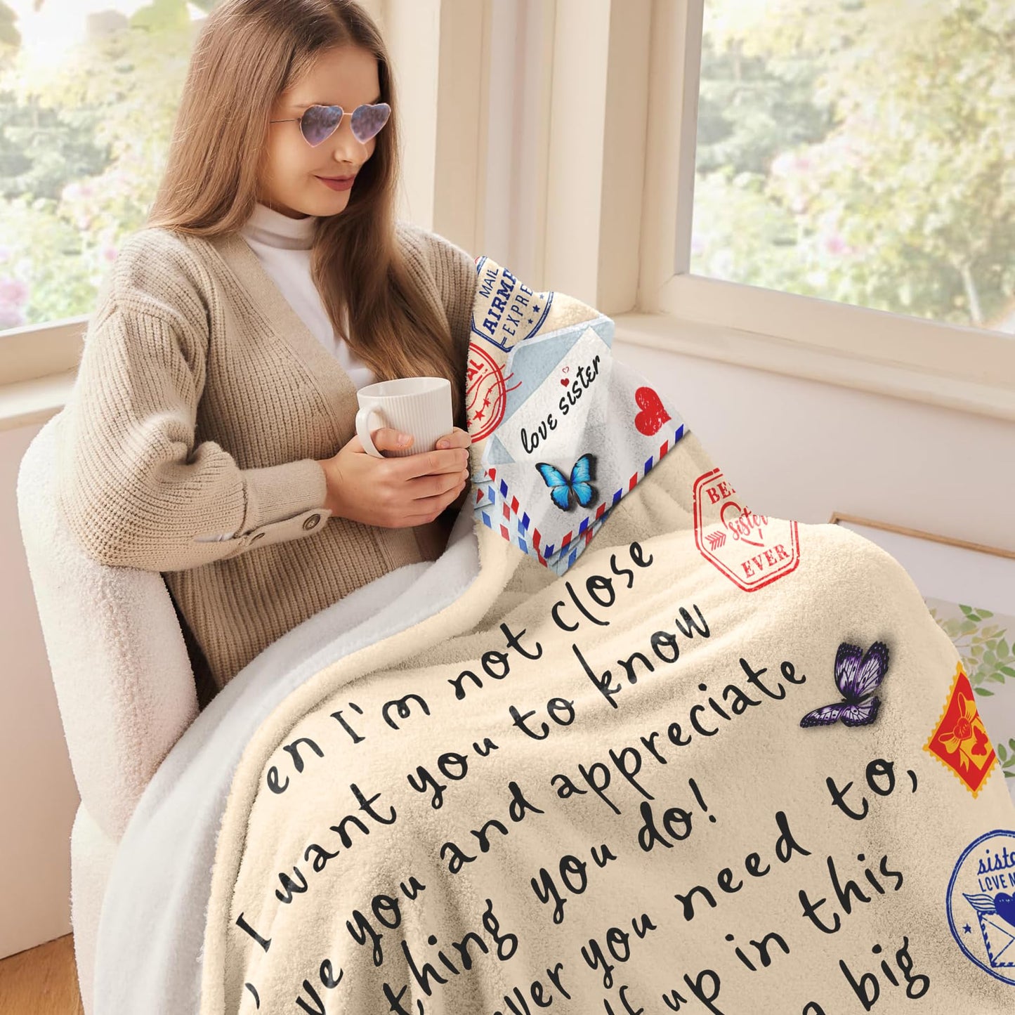 Sister Gifts Throw Blanket for Sisters,Sister Birthday Gifts,Mother's Day,Super Soft Flannel Love Present A Letter Blankets with Butterfly 50"x60" for Christmas,Valentines Day,Bed,Couch