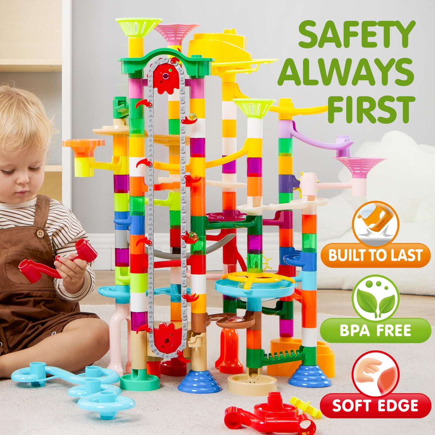 JOYIN 236Pcs Glowing Marble Run with Motorized Elevator- Construction Building Blocks Toys with 30 Glow in The Dark Plastic Marbles, Easter STEM Gifts for Boys and Girls