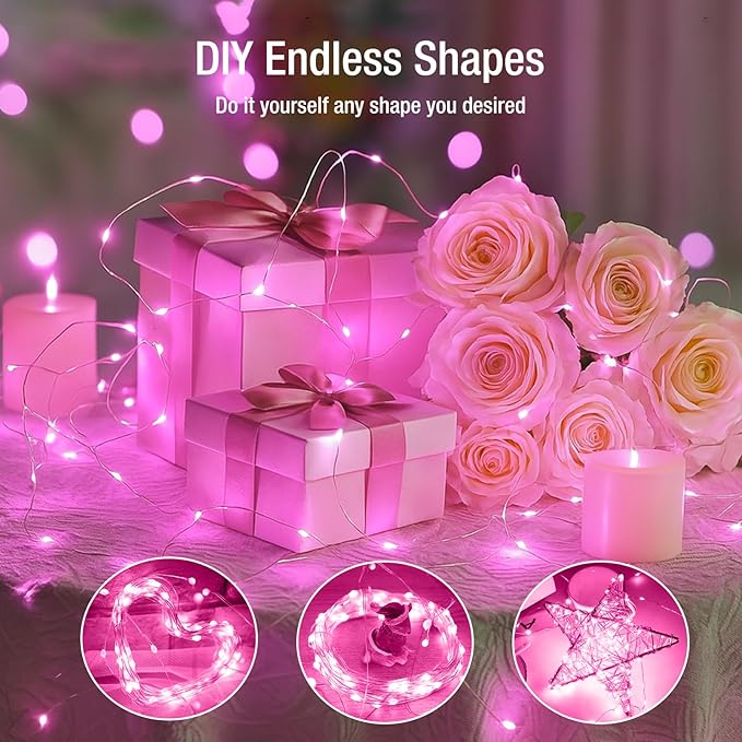10 Pack Fairy Lights Battery Operated - 7ft 20 Led Twinkle Lights 3 Modes, Bulk Mini String Lights Waterproof for Mason Jars Vases DIY Party Wedding Decoration Christmas -Pink