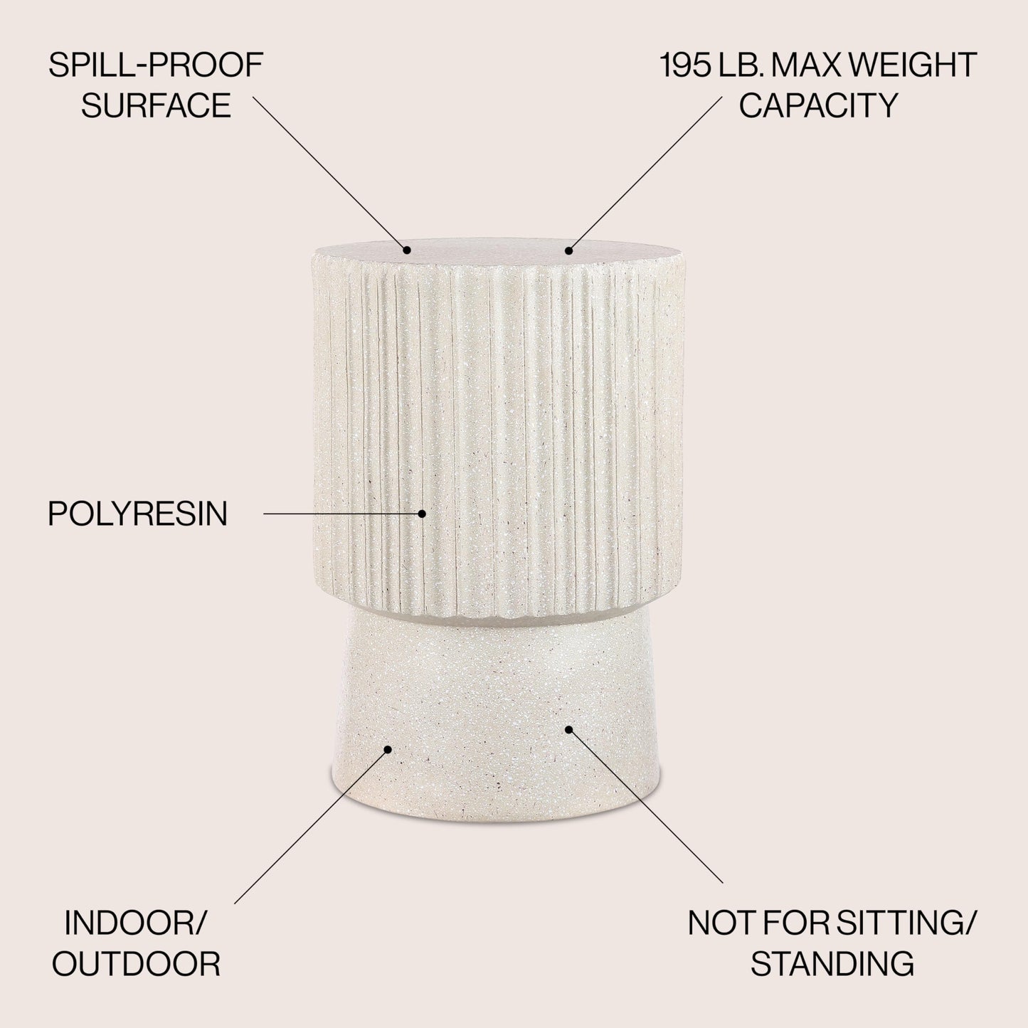 JONATHAN Y TBL1102B Louisa 19" Modern Art Deco Tambour Indoor/Outdoor Accent Table Art Deco, Minimalist, Contemporary, Bohemian, Mid-Century, Patio, Garden, Bathroom,Living Room, Cream Terrazzo Finish