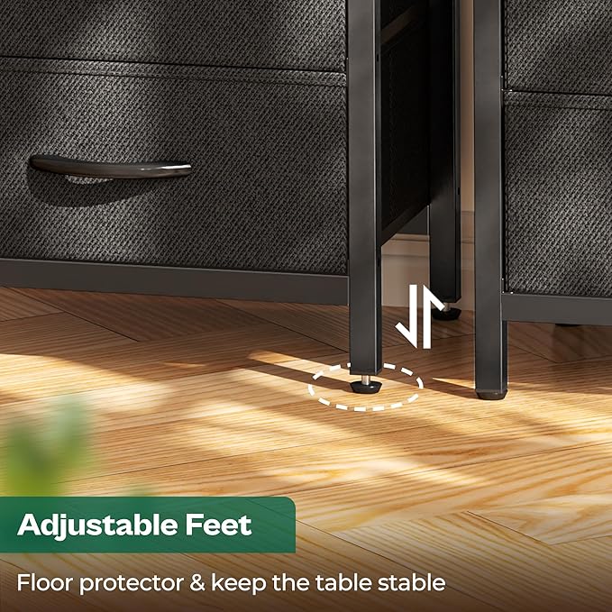 Huuger Nightstands Set of 2, 27.6 Inch End Tables with Charging Station, Fabric Drawers, Bedside Tables with USB Port and Outlet, Night Stands for Bedroom, Charcoal Gray