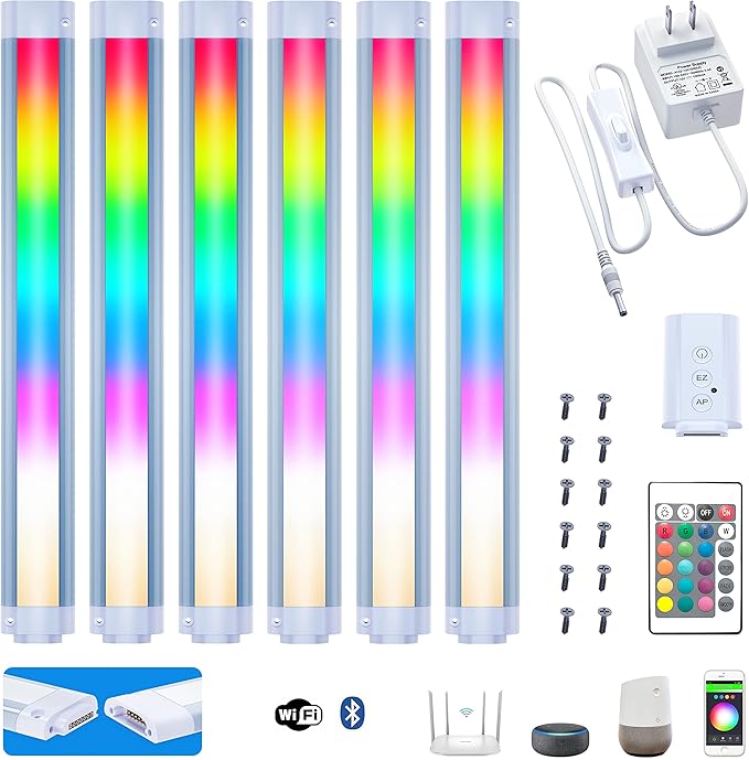 Plug in Under Cabinet Lighting Kit, Dimmable Kitchen Undercounter Lights, White & Color Ambiance Smart LED Bar Compatible with Alexa, Google Home. Under Counter Lights for Shelf, Sink, Desk, Closet.