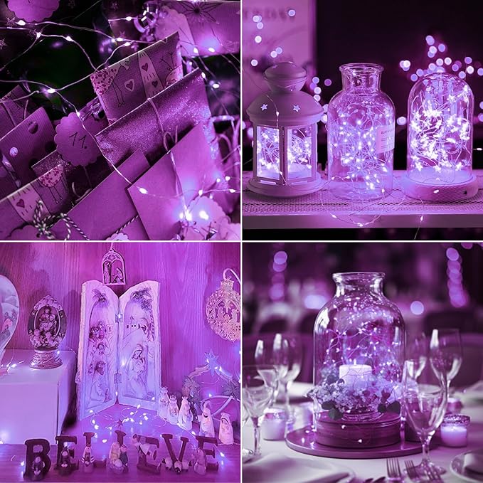 kolpop 12 Pack LED Fairy Lights Battery Operated, Mini Twinkle String Lights Battery Powered Waterproof for Christmas Mason Jars Party,Purple