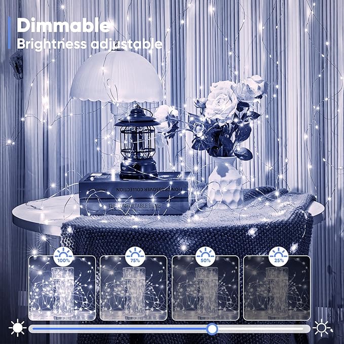 1 Pack 65.6 Ft. Battery Operated Outdoor String Lights with Remote & Timer, LED Cool White Fairy Lights, Waterproof Twinkle Lights for Bedroom, Dorm, Mason Jar, Wedding, Party, Christmas