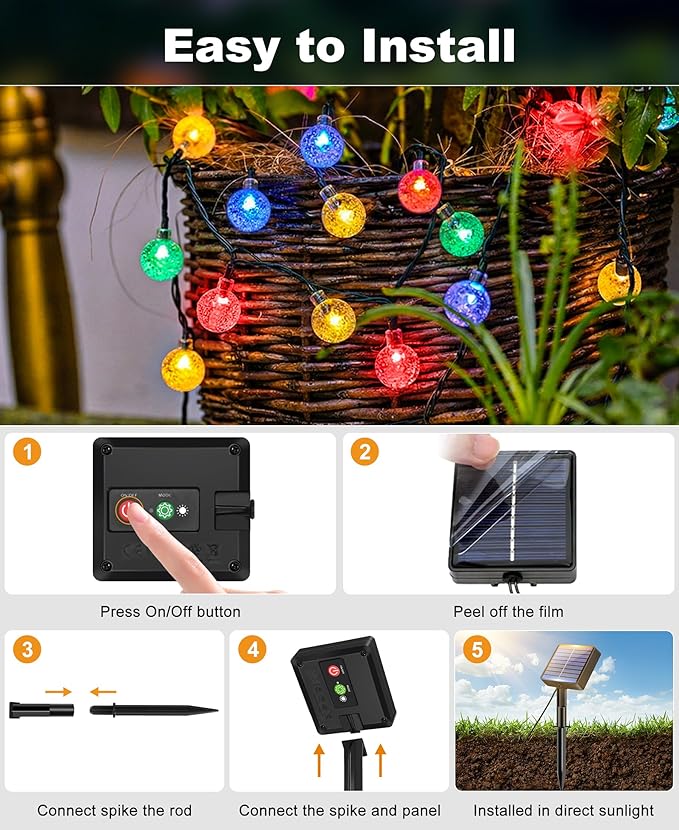 btfarm 2 Pack Solar String Lights Outdoor Waterproof, Total 98 FT 100 LED Solar Powered Patio Light, 8 Lighting Modes Crystal Globe Decor for Garden Balcony Yard Christmas Party, Multicolor