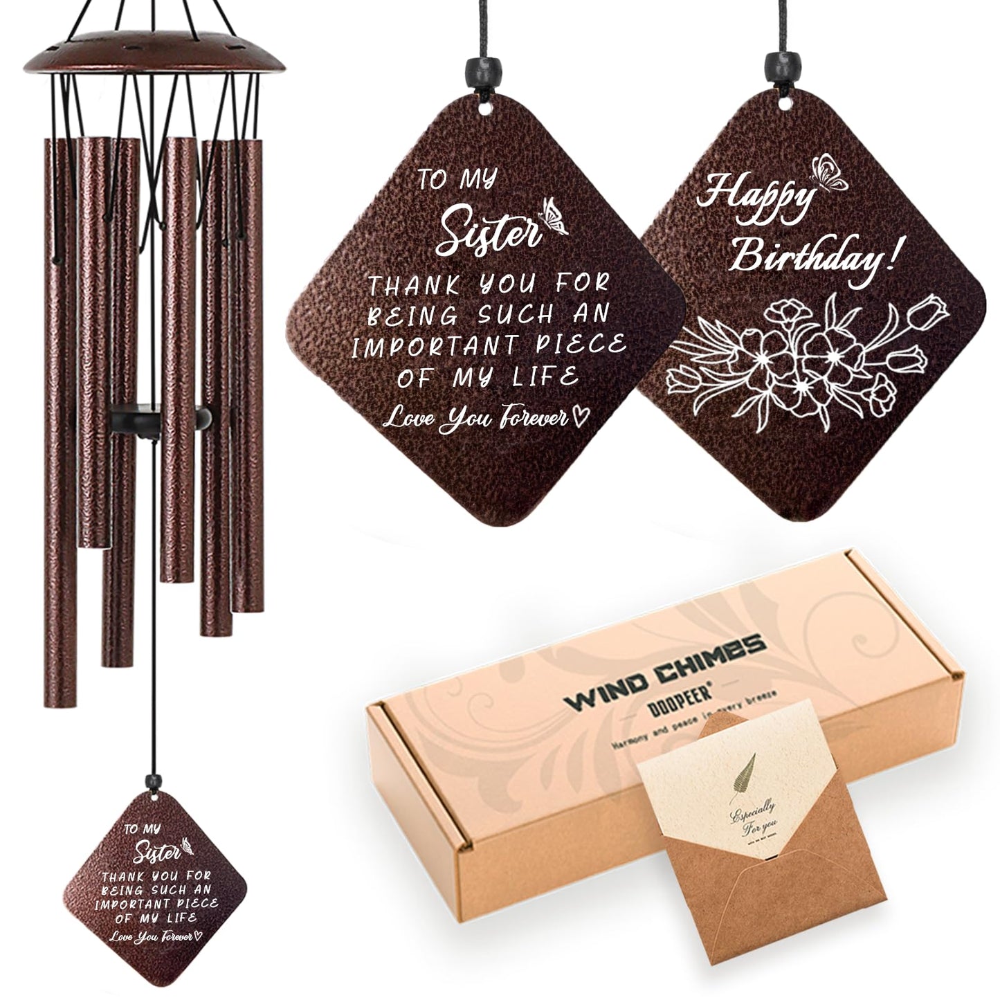 Doopeer Sister Birthday Gifts, Unique Birthday Gift Ideas for Sister from Sister Brother, 32" Bronze Wind Chimes