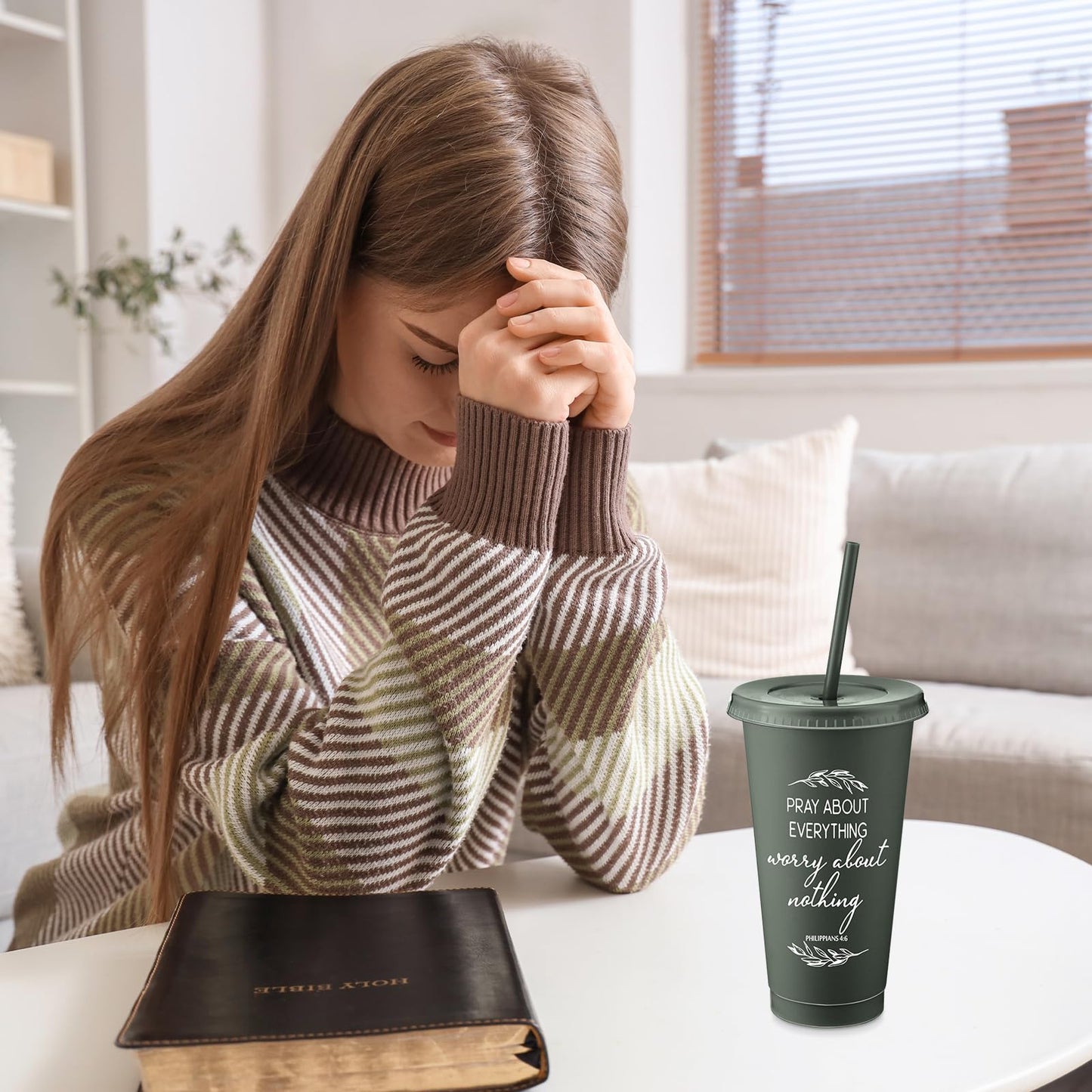 Havawish Inspirational Christian Gift Bible Verse Tumbler Bulk 24 oz Drinking Tumblers with Lid Straw Religious Plastic Cup for Pastor Appreciation Day Women Men Sunday School Church(Vivid Color,24)