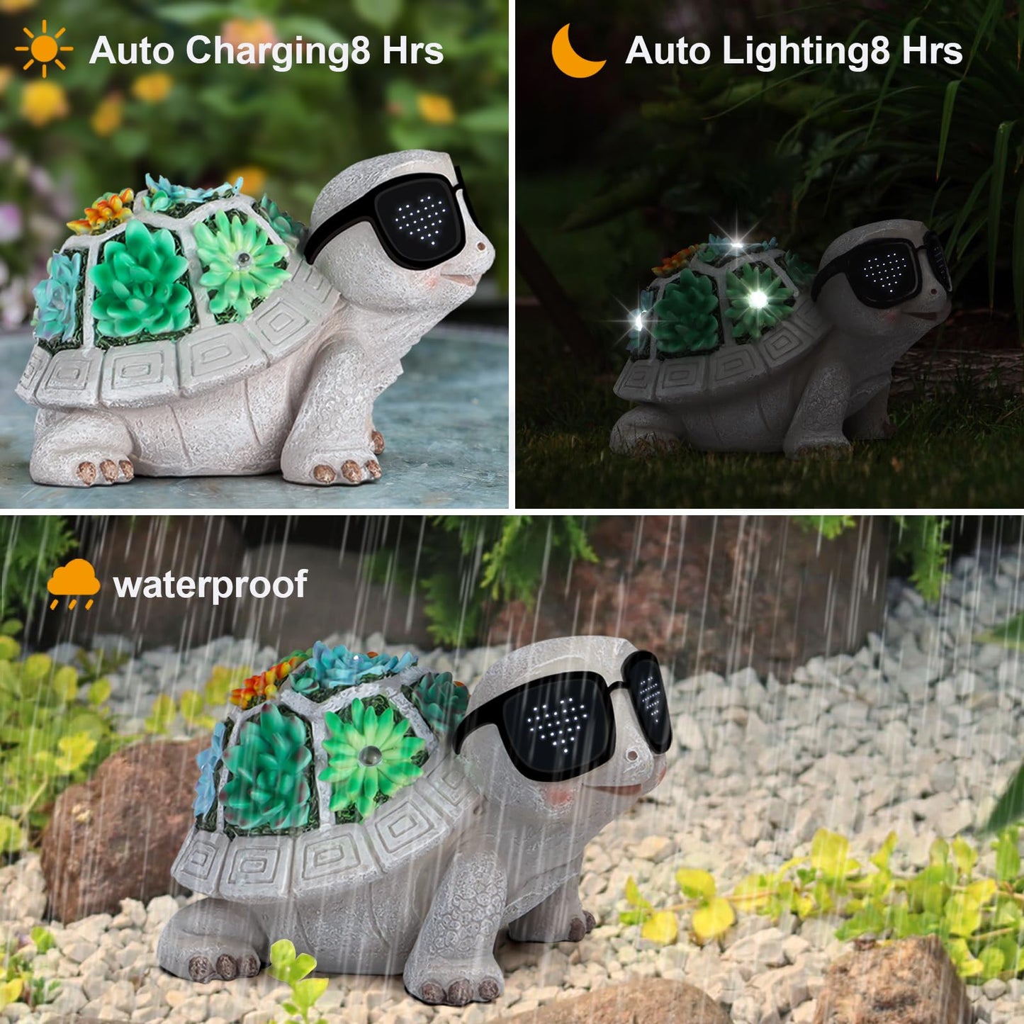 Pawatee Solar Garden Statues Turtle with Succulent and LED Lights Birthday Gifts for Women Mom Grandma Solar Outdoor Decor for Patio Backyard Yard Lawn Decoration-Unique Housewarming Gifts