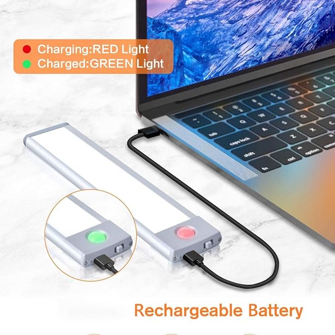 15" LED Cabinet Light with Motion & Light Sensor, Pack of 2 Rechargeable Under Cabinet Lighting, 3 Color Modes 3000K/4500K/6000K, 80 LEDs, 180LM, USB, 2200mAh Battery, Wireless Closet Light