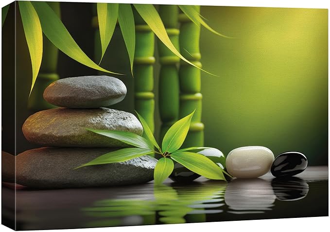 wall26 Canvas Print Wall Art Massage Stone Bamboo Leaf Nature Wilderness Photography Realism Modern Art Decorative Multicolor Rustic Minimal Relax/Calm/Cozy Colorful for Bedroom - 12"x18"