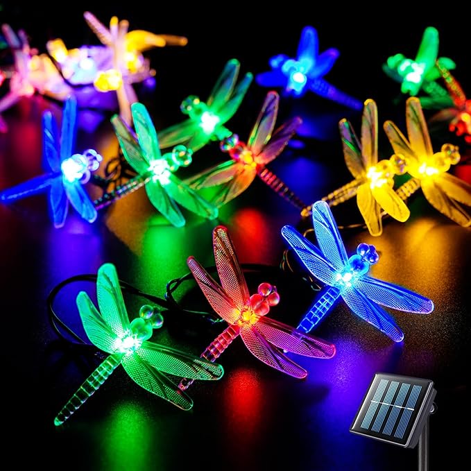 JMEXSUSS Dragonfly Solar String Lights Outdoor, 25.6FT 30 LED Waterproof Solar Fairy Lights, Solar Lights Outdoor for Garden Patio Yard Decorations, Dragonfly