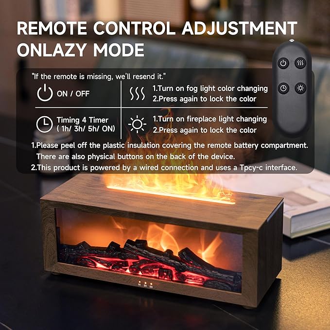 Fireplace Flame Air Diffuser Humidifier,7 Colors Aromatherapy Essential Oil Diffuser,Ultrasonic with Timer for Home,Bedroom,Office,Yoga (Dark Wood Grain)
