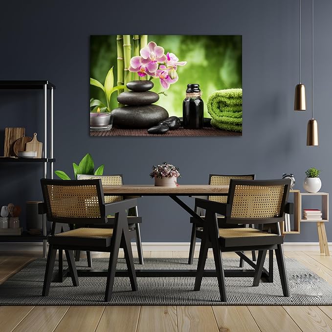 GUTTATY Zen Wall Art Decor, Modern Bathroom Zen Decor Wall Art, Large Canvas Wall Art for SPA Zen Room Decor, Green Bamboo and Pebble Relaxing Art Prints for Office & SPA Wall Decor 28x40 Inches
