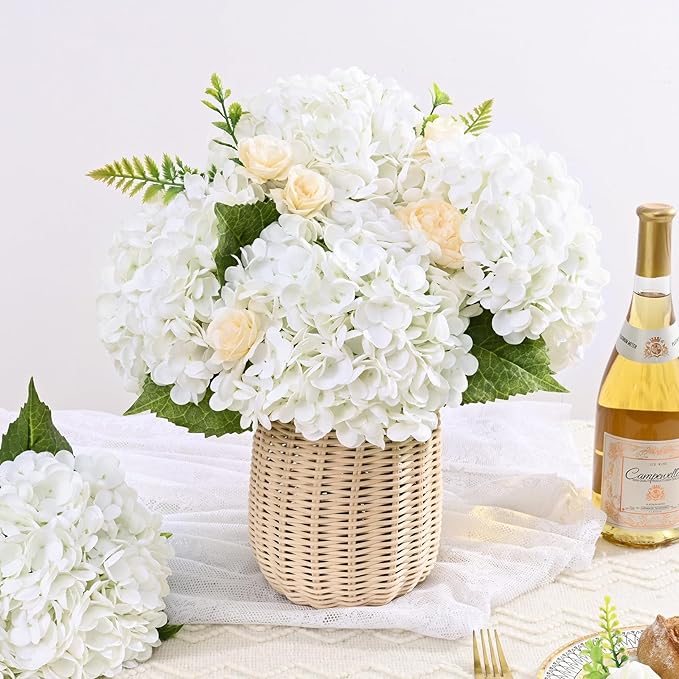 6 Pcs Real Touch Hydrangea Artificial Flowers, 21" White Full Faux Hydrangea Flowers Latex Fake Flowers for Home Decor Party Floral Arrangements Wedding Bouquets Centerpieces Outdoor Decor