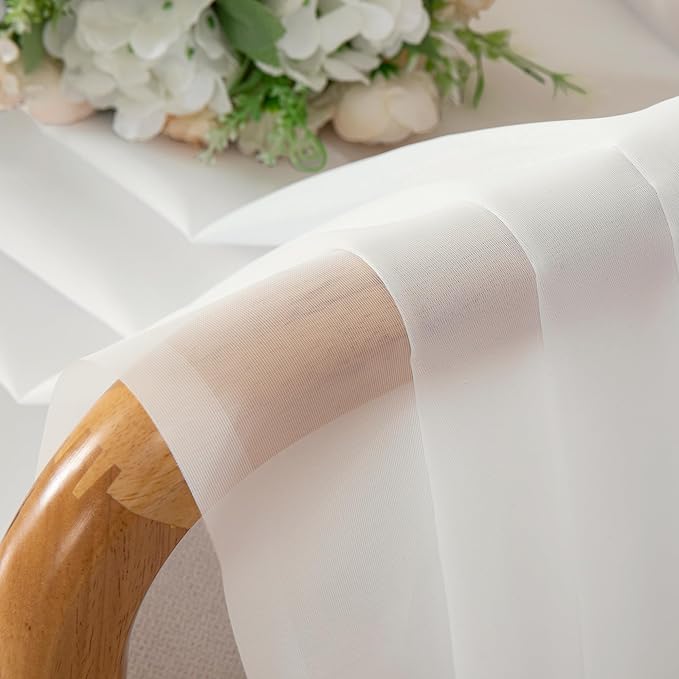 Aiyufneg Ivory Sheer Valance for Window Curtains 24 Inch Length, Light Filtering Kitchen Valances, Small Voile Sheer Curtains for Living Room/Bathroom/Basement, Dual Rod Pocket, 2PCS, 40W x 24L Inch