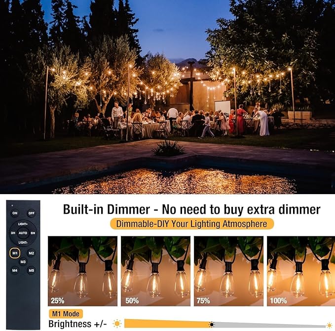litogo 120ft Patio Lights Outdoor Waterproof, LED Outdoor String Lights with Shatterproof Edison Bulbs, Dimmable Outside Hanging Light with Timer for Bistro Cafe Tent Yard Garden Porch