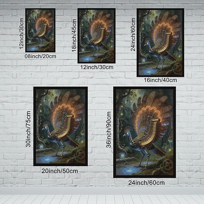 Framed Mechanical Fantasy Wall Art for Living Room TV Wall Vintage Steampunk Aesthetic Home Decor 12x18in