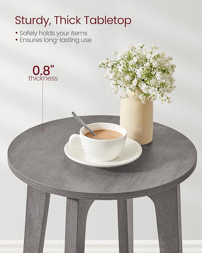 VASAGLE MAEZO Collection - Side Table, 2-Tier Small Round End Table, Nightstand with Tapered Legs, Curved Transitions, for Small Spaces, Living Room, Bedroom, Smoky Gray ULET283T68