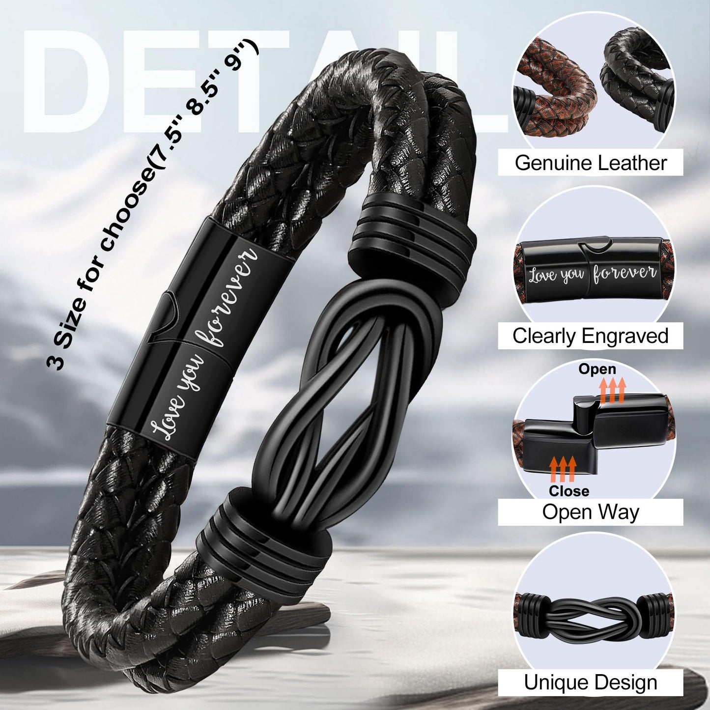 Father s Day Gifts for Husband, Gifts for Husband I Love You Gift for Him Leather Bracelet for Men Husbands Black Braided Leather Cuff Bracelets Birthday Wedding Anniversary Christmas Stocking Stuffers
