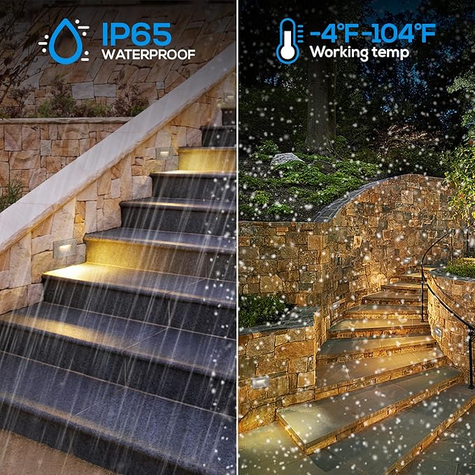 LEONLITE 120V Line Voltage 3CCT LED Step Lights, 3000K/4000K/5000K Selectable, 3.5W 150LM Dimmable Aluminum Stair Lights, IP65 Waterproof, CRI 90, ETL Listed, Pebble Grey, Pack of 6