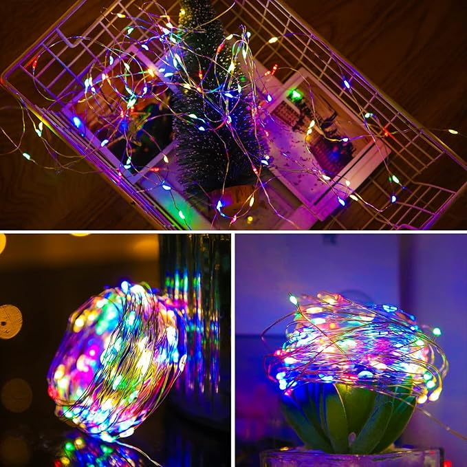 12 Pack Fairy Lights Battery Operated String Lights 7 Feet 20 Led Waterproof Christmas Lights Silver Wire Firefly Starry Moon for Bedroom DIY Party Wedding Patio Christmas Multicolor