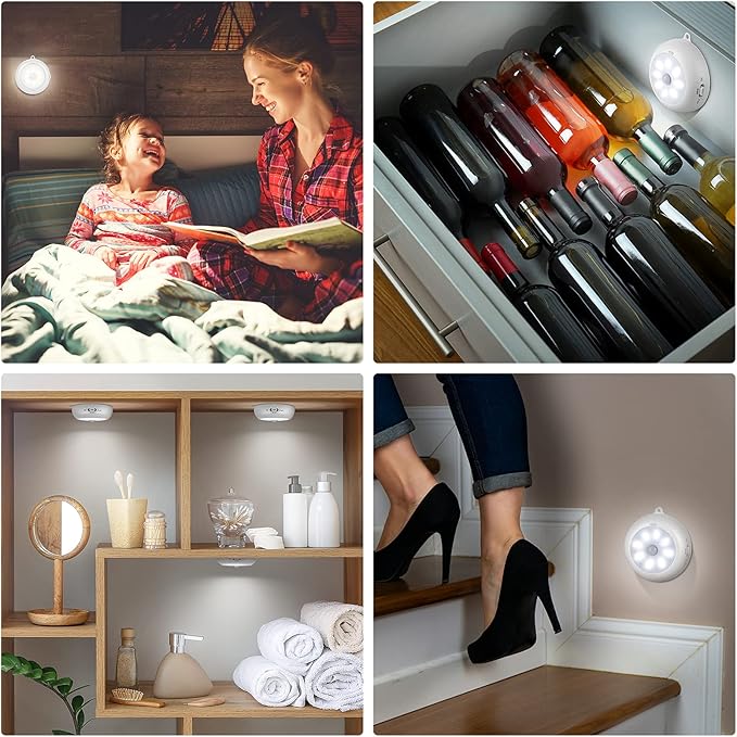 Alivation Motion Sensor Light Indoor, LED Closet Lights Battery Operated, Motion Sensor Night Light Under Cabinet Lighting, 3 AA Battery Powered Lights, Puck Lights for Wall, Stair, Dimmable (3 Pack)