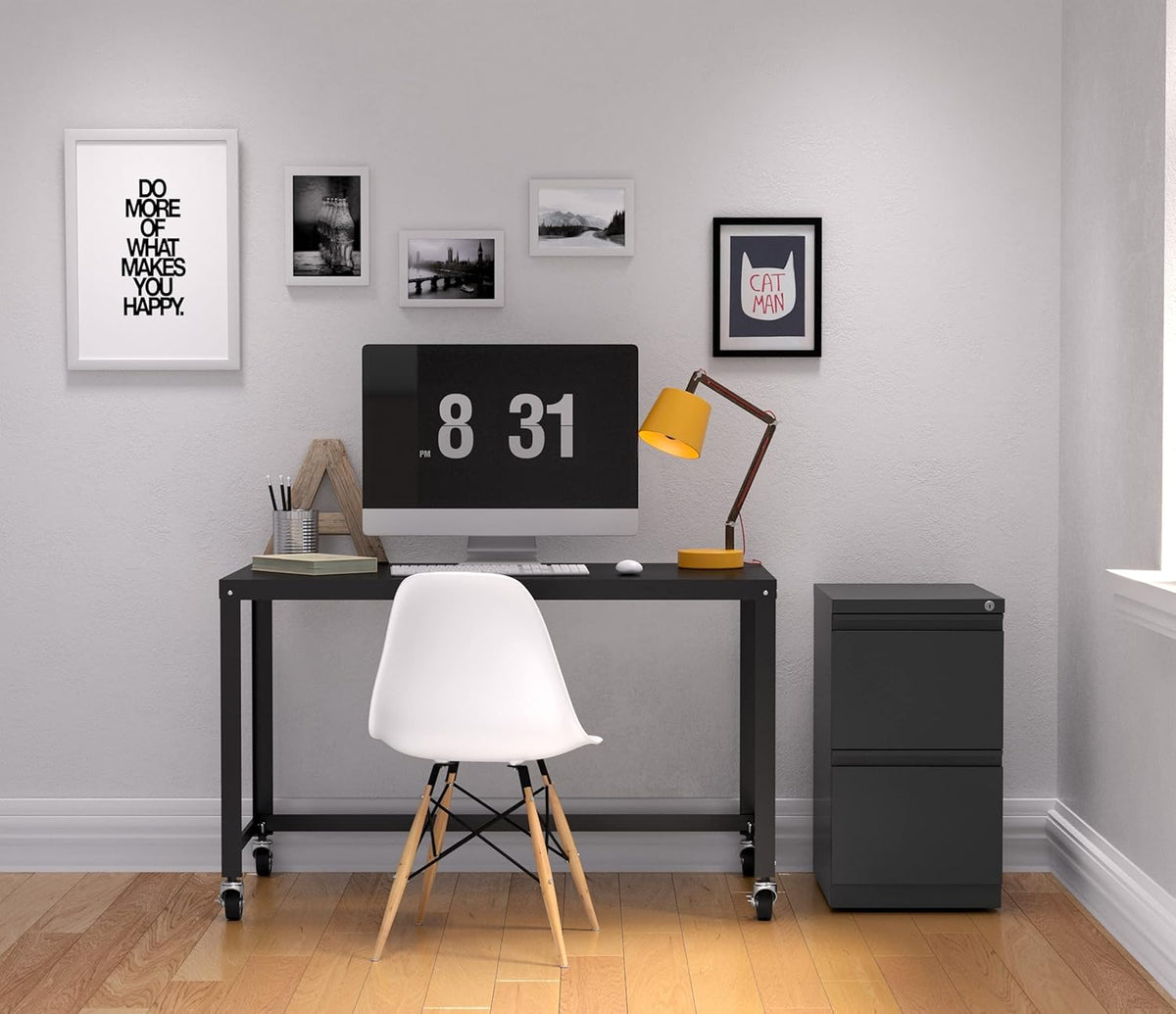 20 Inch Deep Metal 2 Drawer File with Full Pull, for Home and Office, Holds Letter Width Hanging Folders Mobile Pedestal, Charcoal