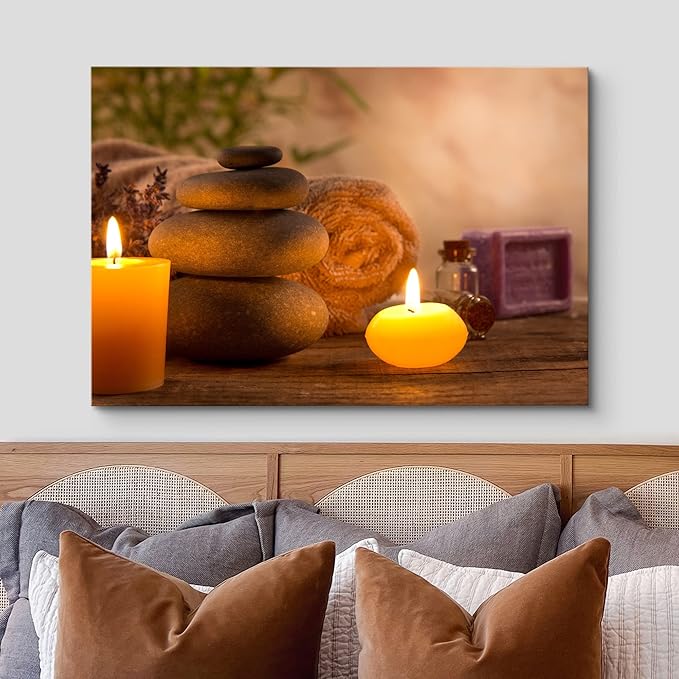 wall26 Canvas Print Wall Art Zen Pilates Tropical Plant Massage Stone Candles Yoga Nature Photography Realism Rustic Scenic Landscape Colorful Relax/Calm for Living Room, Bedroom, Bathroom - 32"x48"