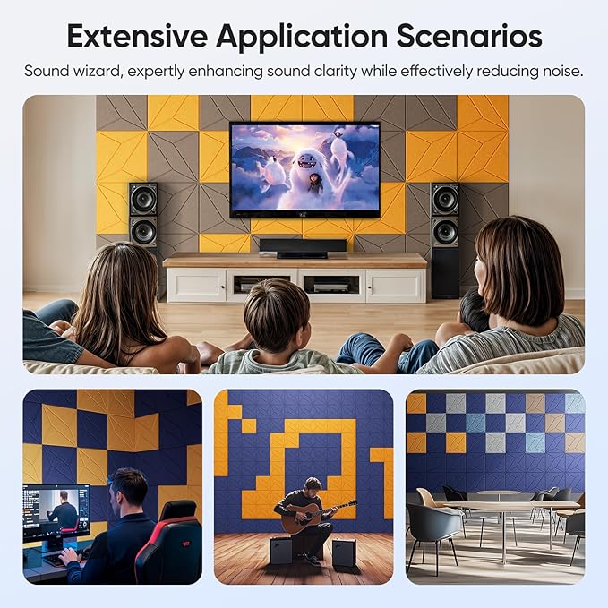 12 Pack 12" X 12" X 0.4" Acoustic Panels for Wall Sound Absorbing, P-Stripes Square Self-Adhesive Sound Panels, High Density Suitable for Multiple Scenarios(Orange)