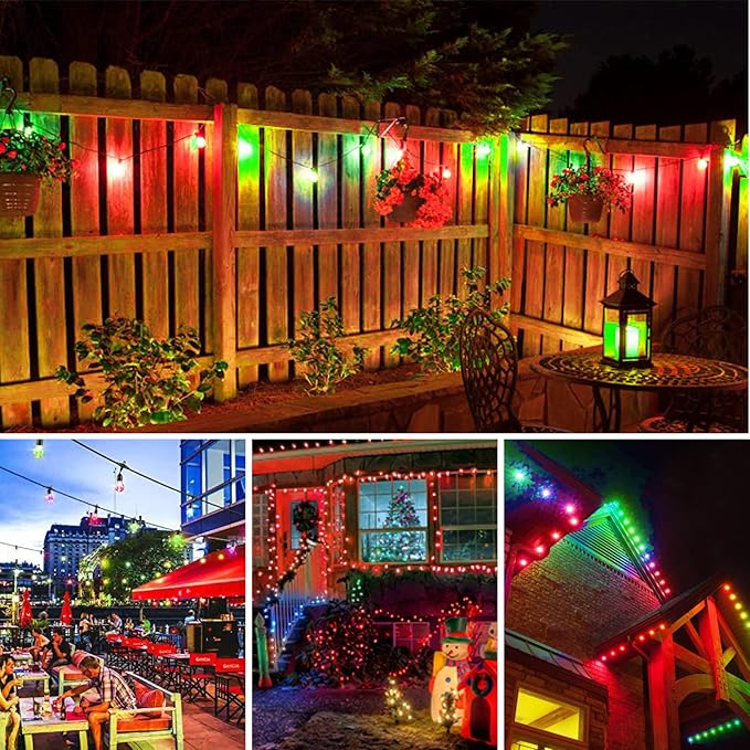 S14 Colored LED String Light Bulbs, 24-Pack 1W Plastic Shatterproof Waterproof Outdoor Indoor Replacement Bulbs for Home Decor, E26 Medium Screw Base, Red and Green Christmas Bulbs