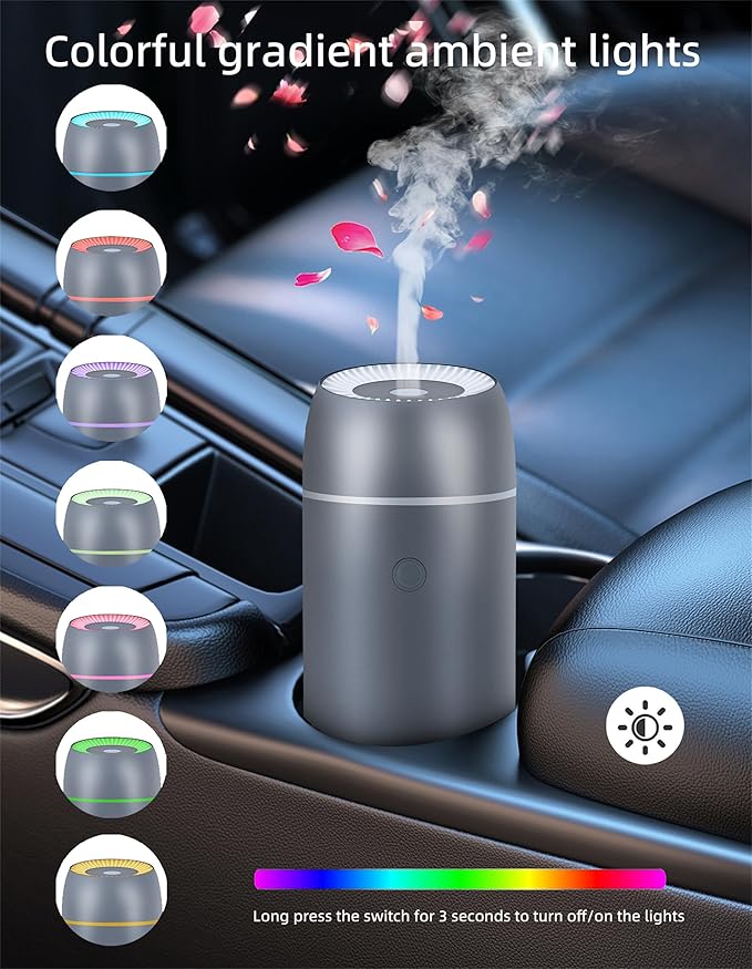 Portable Mini Ultrasonic Essential Oil Diffuser - 100ml USB Aromatherapy Humidifier with 7-Color LED Lights, Upgraded Aluminum Alloy Shell for Home, Office, Bedroom, Car & Small Spaces (Grey)