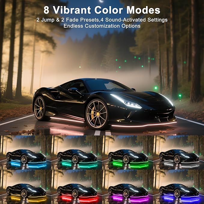 Underglow LED Lights for Cars - 6PCS RGB Neon Light Kit with 360 LEDs, Bluetooth APP Control, 8 Colors/Music Sync, Waterproof PVC Strips for Cars, Trucks, SUVs