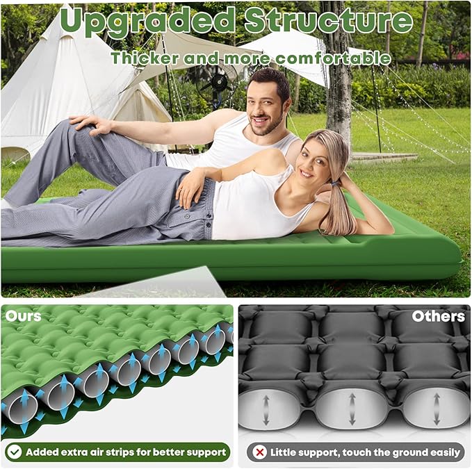 Sleeping Pad 4.7" Extra Thick, Upgraded Reinforced Support Structure with Built-in Foot Pump and Pillows Portable Camping Air Mattress Bed for Tent Backpacking Hiking