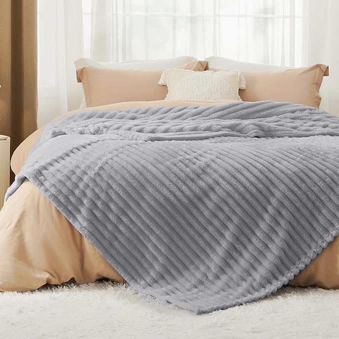 Bedsure GentleSoft Blankets Queen Size for Bed - Cozy Soft Blankets for Women, Cute Large Fleece Throws for Girls, Light Grey, 90x90 Inches