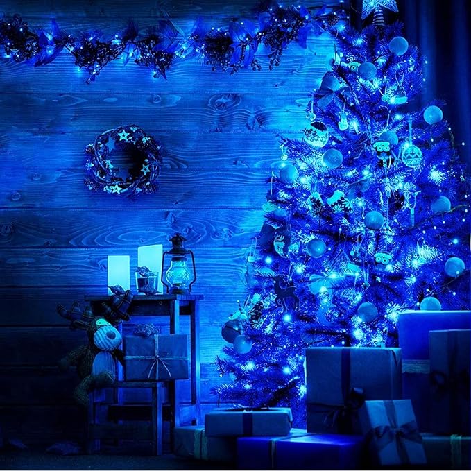 RUICHEN Plug in Fairy String Lights with Switch, Waterproof 66 Ft 200 LED Copper Wire Firefly Lights for Christmas, Parties, Wedding, Ceiling, Craft, Vases, Blue