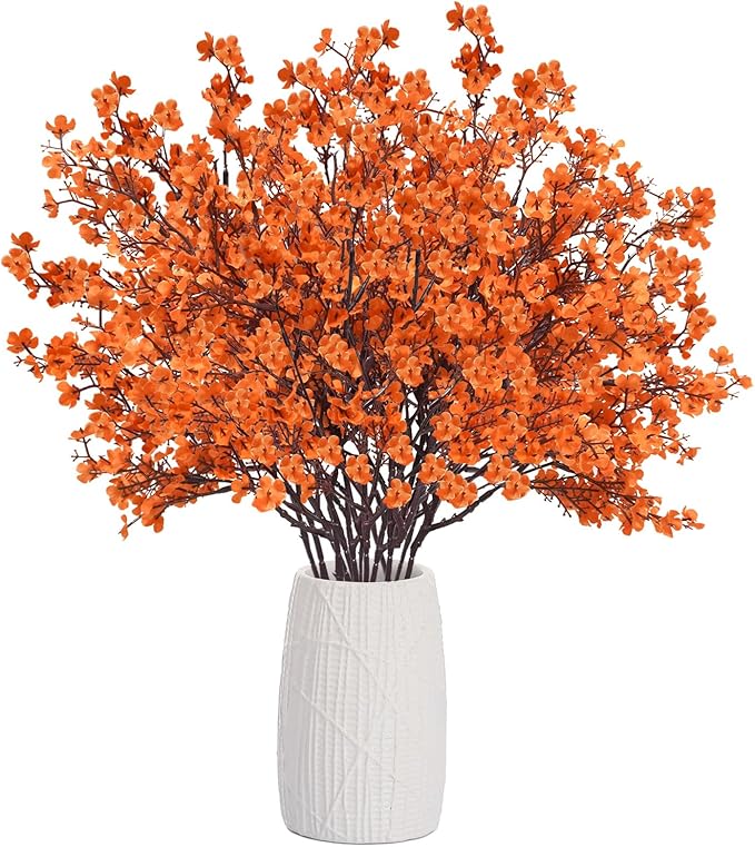 Uieke 15Pcs Artificial Fall Flowers Babys Breath Flower Bulk Fake Orange Silk Flowers Artificial Gypsophila Bouquet Floral for Home Festival Wedding Party Décor
