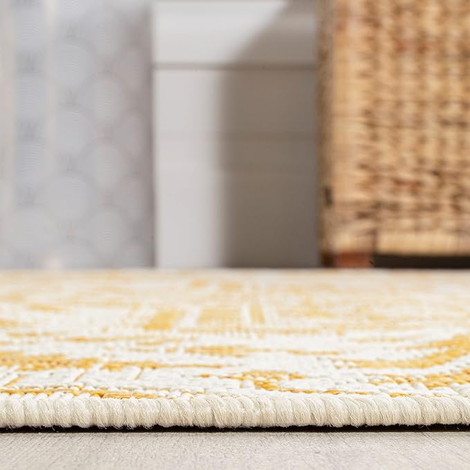 JONATHAN Y SMB105H-3 Estrella Bohemian Medallion Textured Weave Indoor Outdoor Area-Rug, Coastal Traditional Easy-Cleaning,Bedroom,Kitchen,Backyard,Patio,Non Shedding, 3 X 5, Cream/Yellow