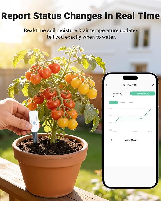 Smart WiFi Soil Moisture Meter for Plants, 2-in-1 Sensor with App Alerts | Monitor Moisture & Temperature Remotely, Real-Time Data for Indoor/Outdoor Gardening, Houseplants Care