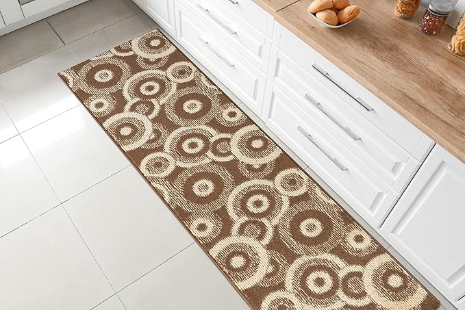 Custom Length Cut to Size Modern Farmhouse Carpet Runner Rug for Hallways, Non Slip Rubber Backed, 31 inch Wide X Customized Length, Geo Brown, 31 inch X 9 feet