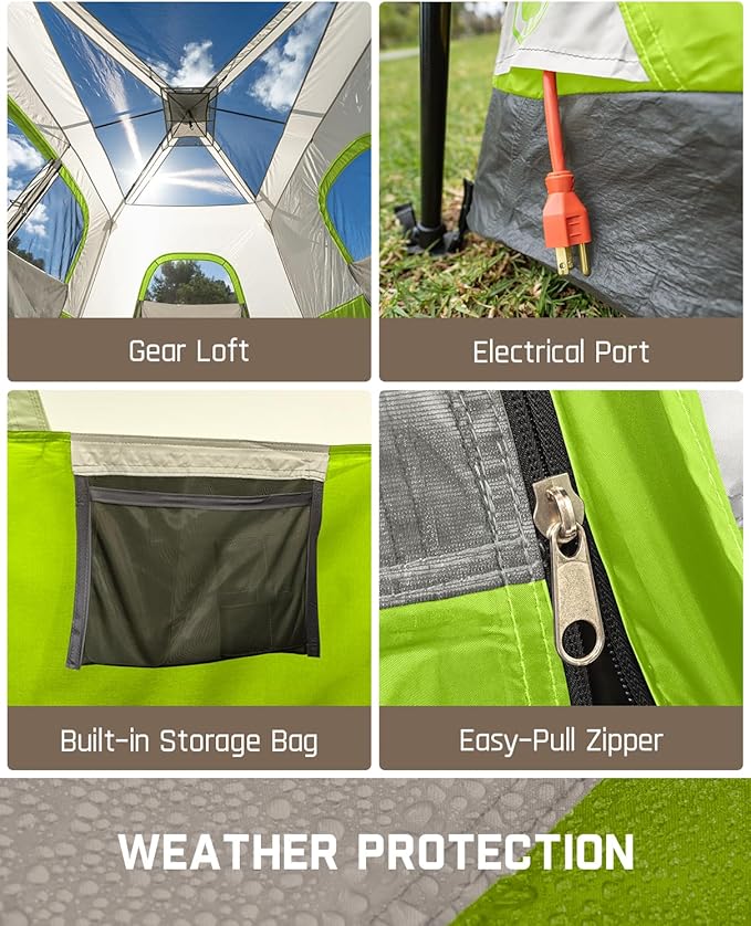 FanttikOutdoor Camping Tent 4/6/8/10 Person Instant Cabin Tent Setup in 60 Seconds with Rainfly & Windproof Portable with Carry Bag for Family Camping & Hiking